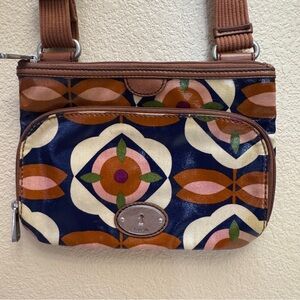 Fossil - Crossbody Purse/Handbag 3 Separate Zippers Gold Polka Dot Interior